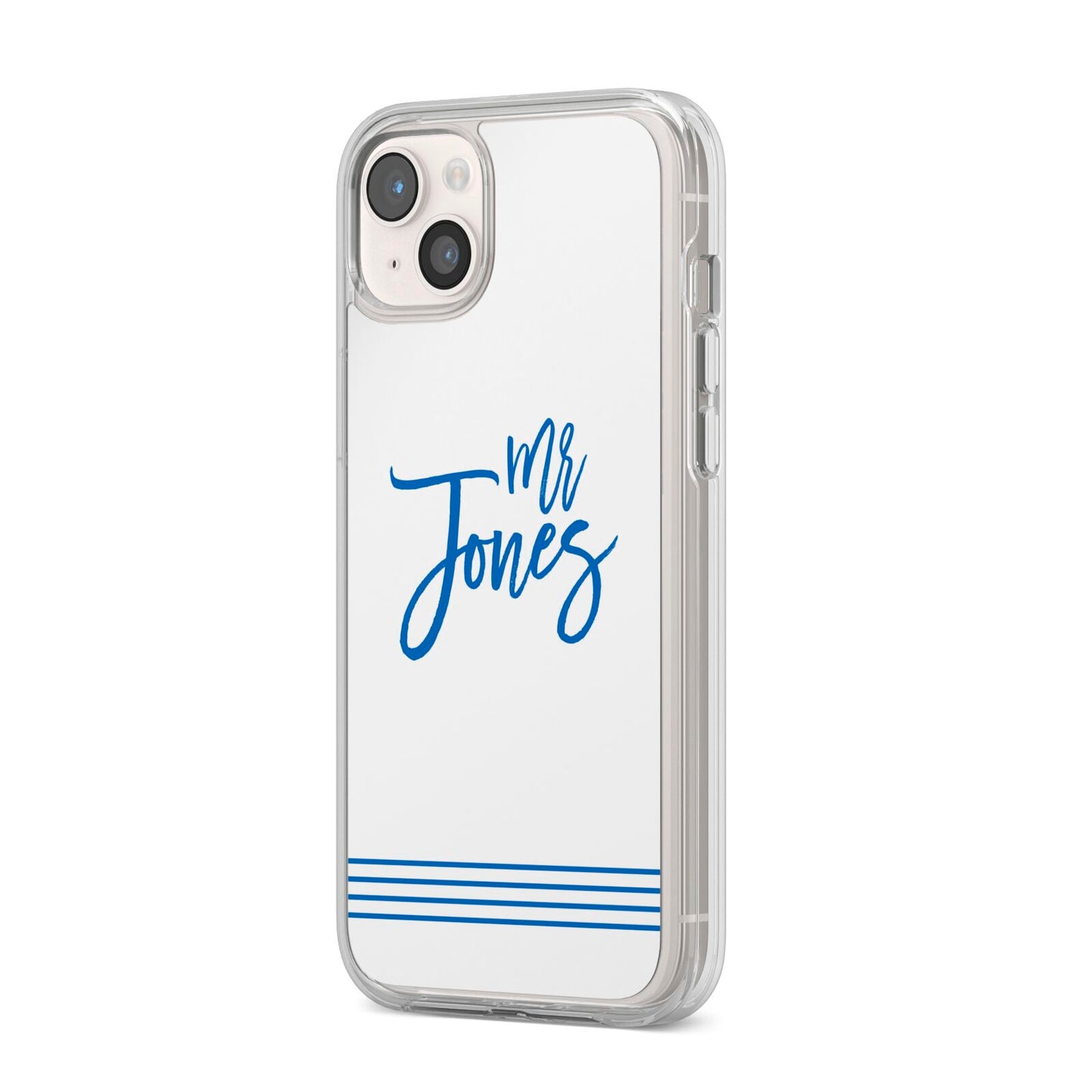 Personalised His iPhone 14 Plus Clear Tough Case Starlight Angled Image