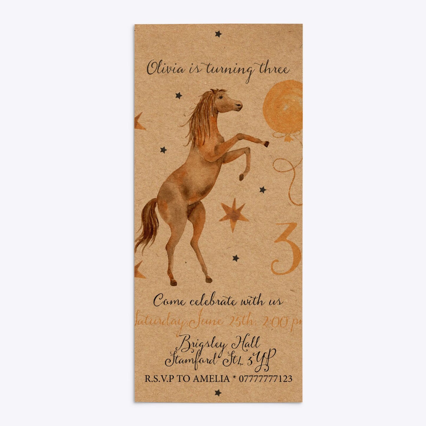 Personalised Horse Happy Birthday 4x9 Rectangle Invitation Kraft