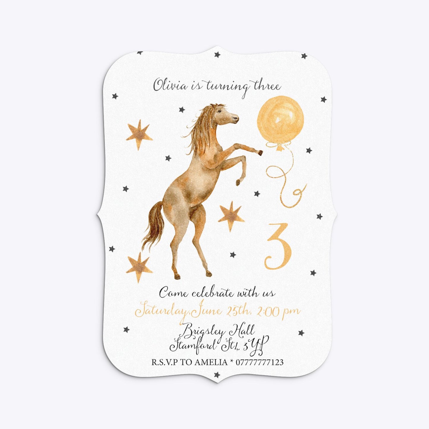 Personalised Horse Happy Birthday Bracket Invitation Glitter