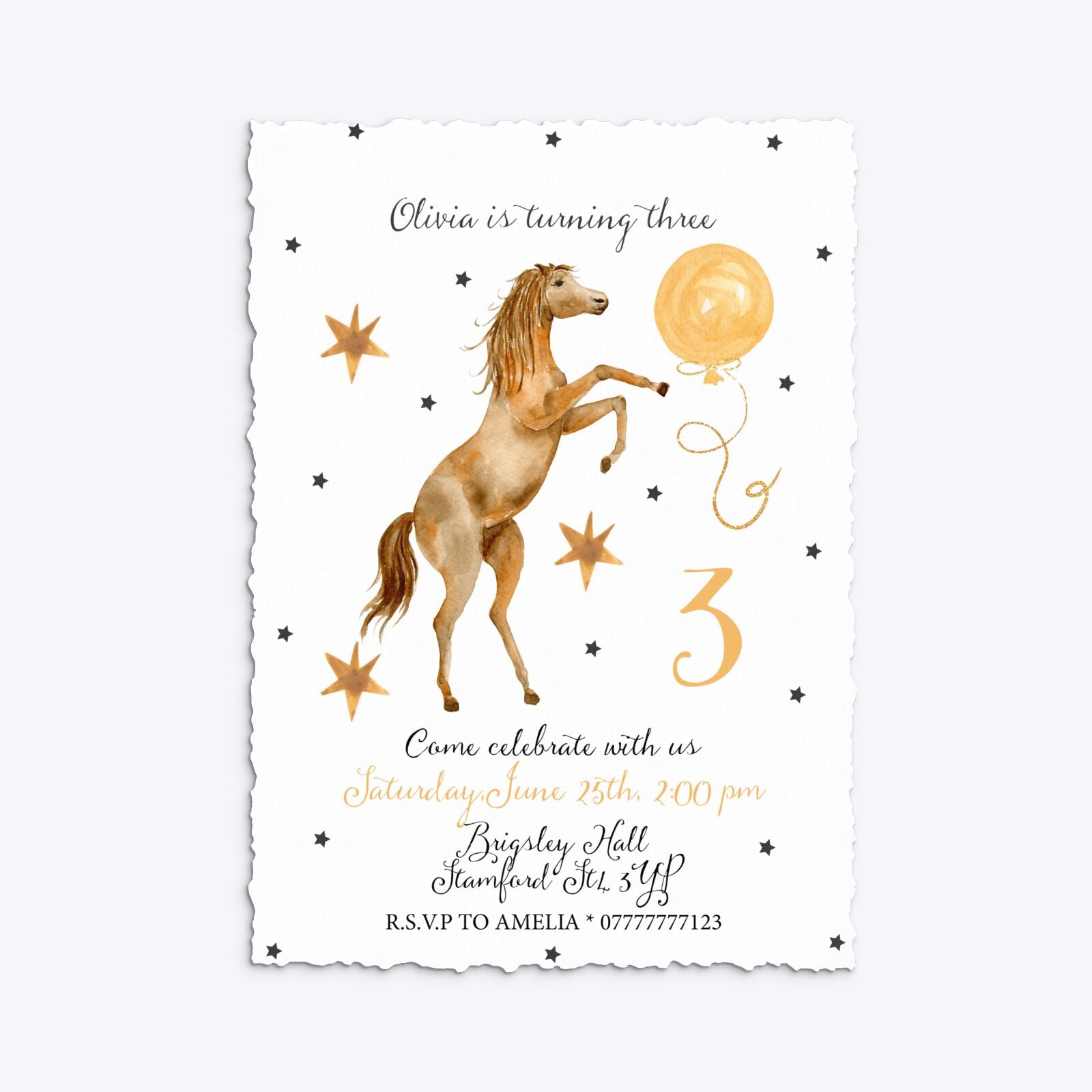 Personalised Horse Happy Birthday Deckle Invitation Matte Paper
