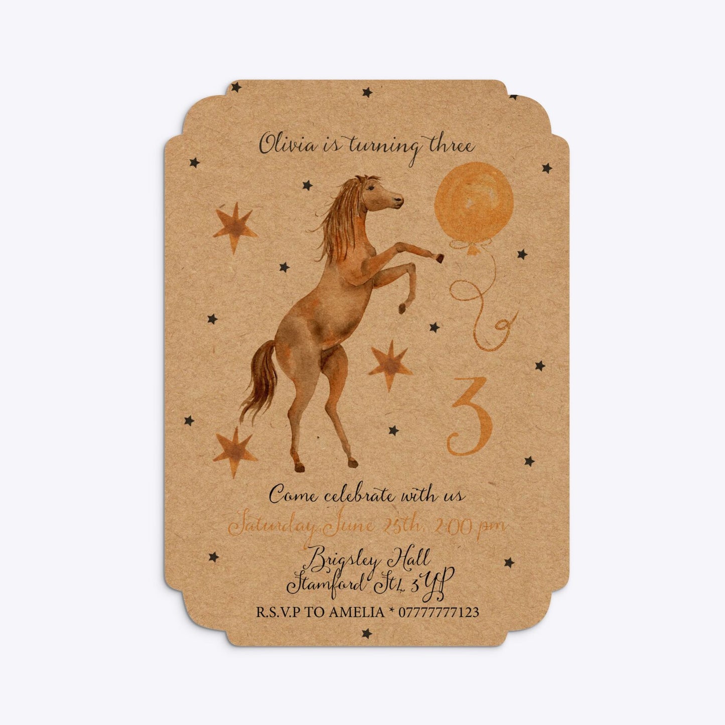 Personalised Horse Happy Birthday Deco Invitation Kraft