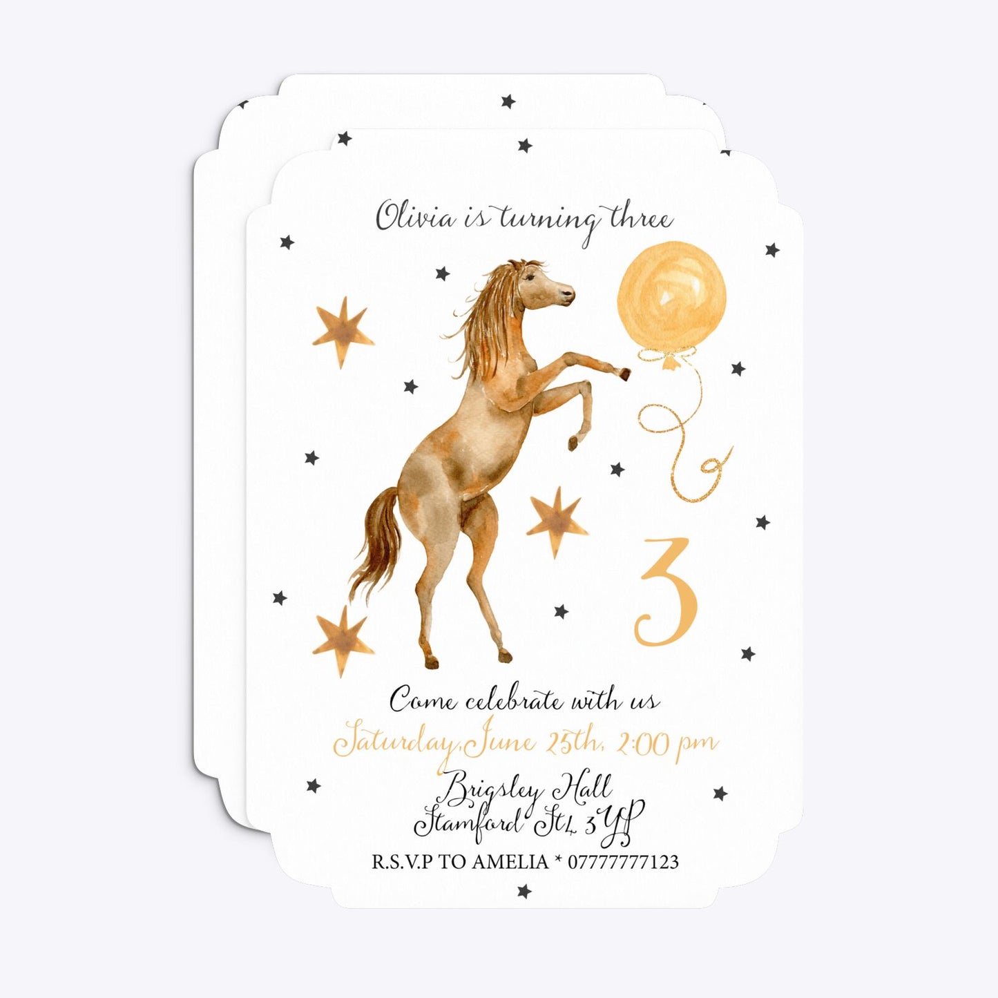 Personalised Horse Happy Birthday Deco Invitation Matte Paper Front and Back Image
