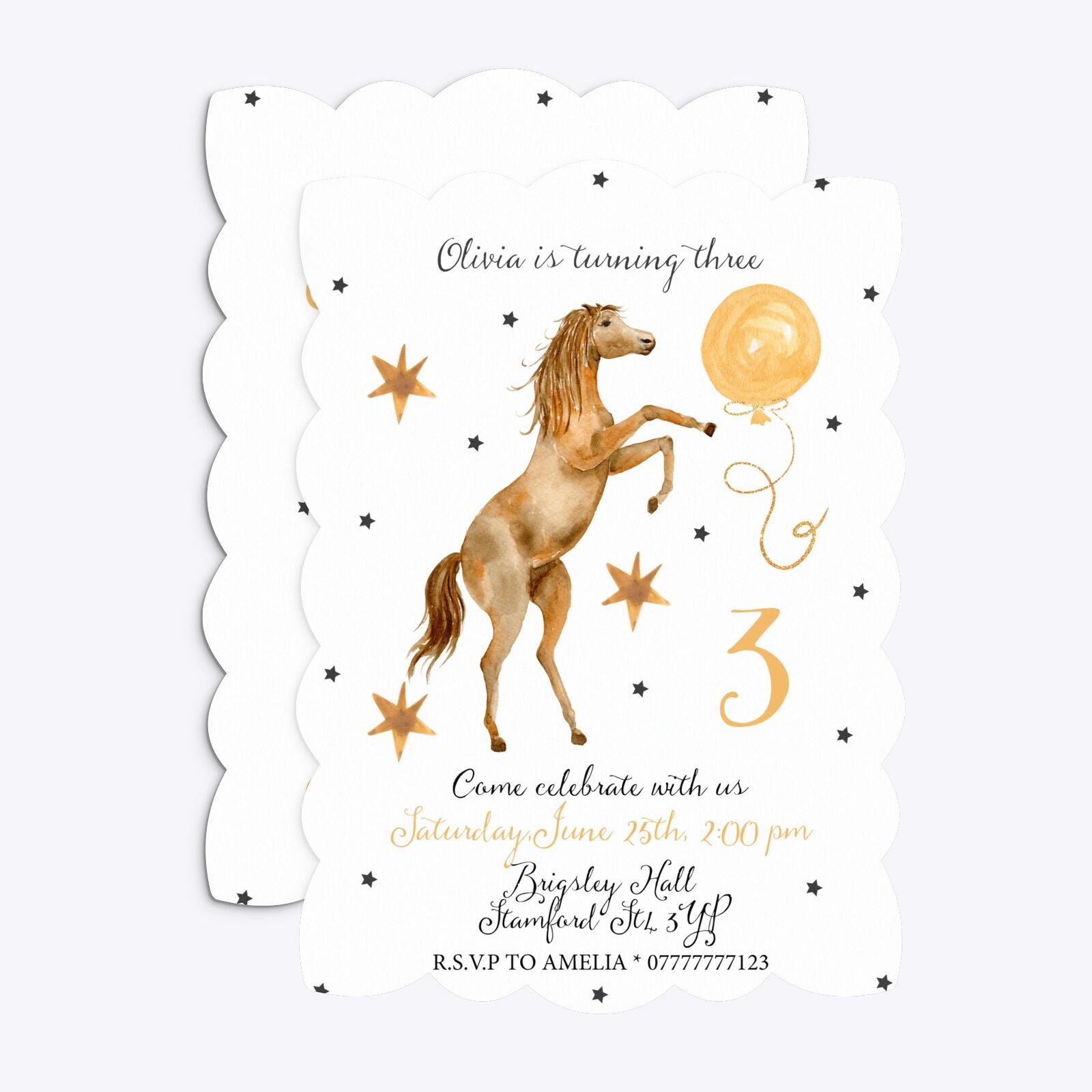 Personalised Horse Happy Birthday Petal Invitation Matte Paper Front and Back Image