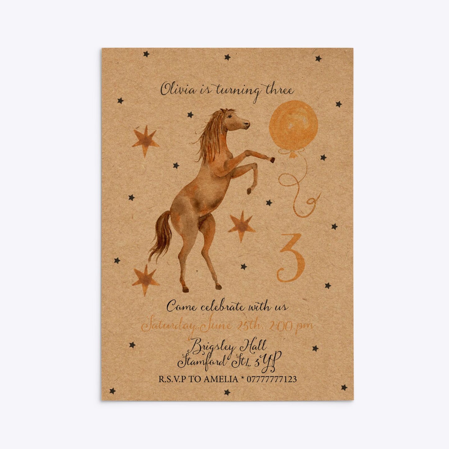 Personalised Horse Happy Birthday Rectangle Invitation Kraft