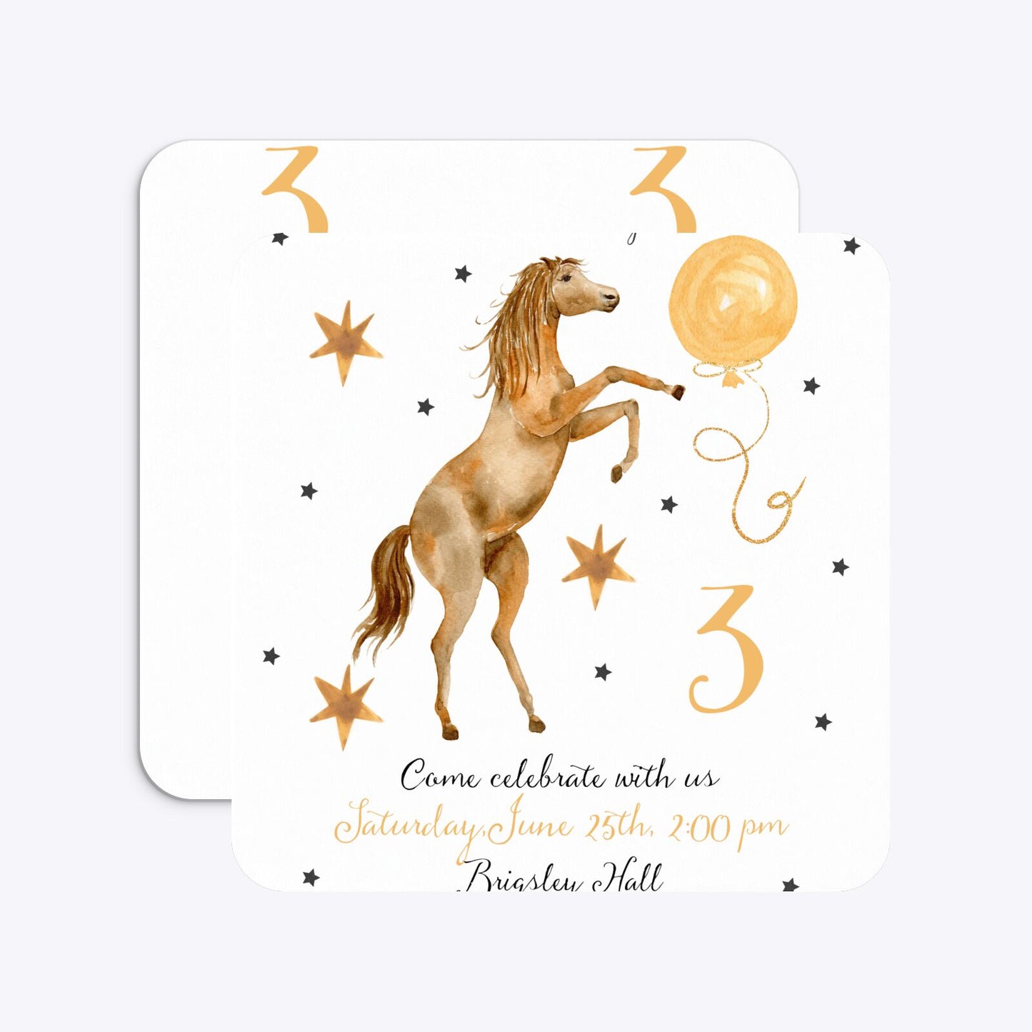 Personalised Horse Happy Birthday Rounded 5 25x5 25 Invitation Matte Paper Front and Back Image