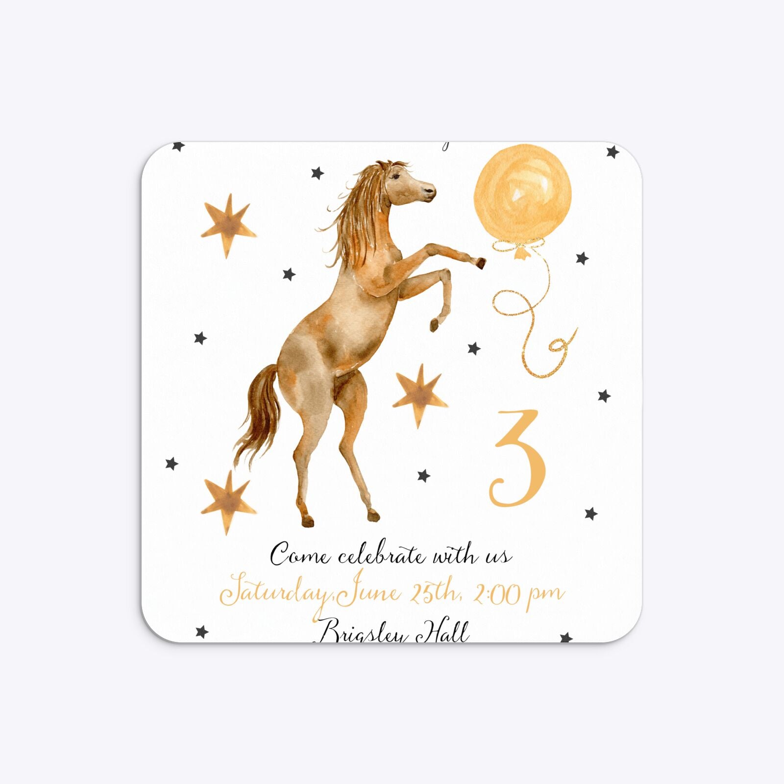 Personalised Horse Happy Birthday Rounded 5 25x5 25 Invitation Matte Paper