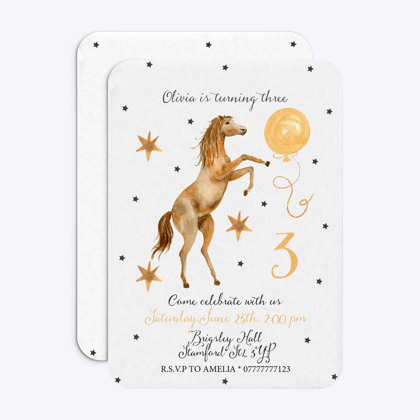 Personalised Horse Happy Birthday Rounded Invitation Matte Paper Front and Back Image