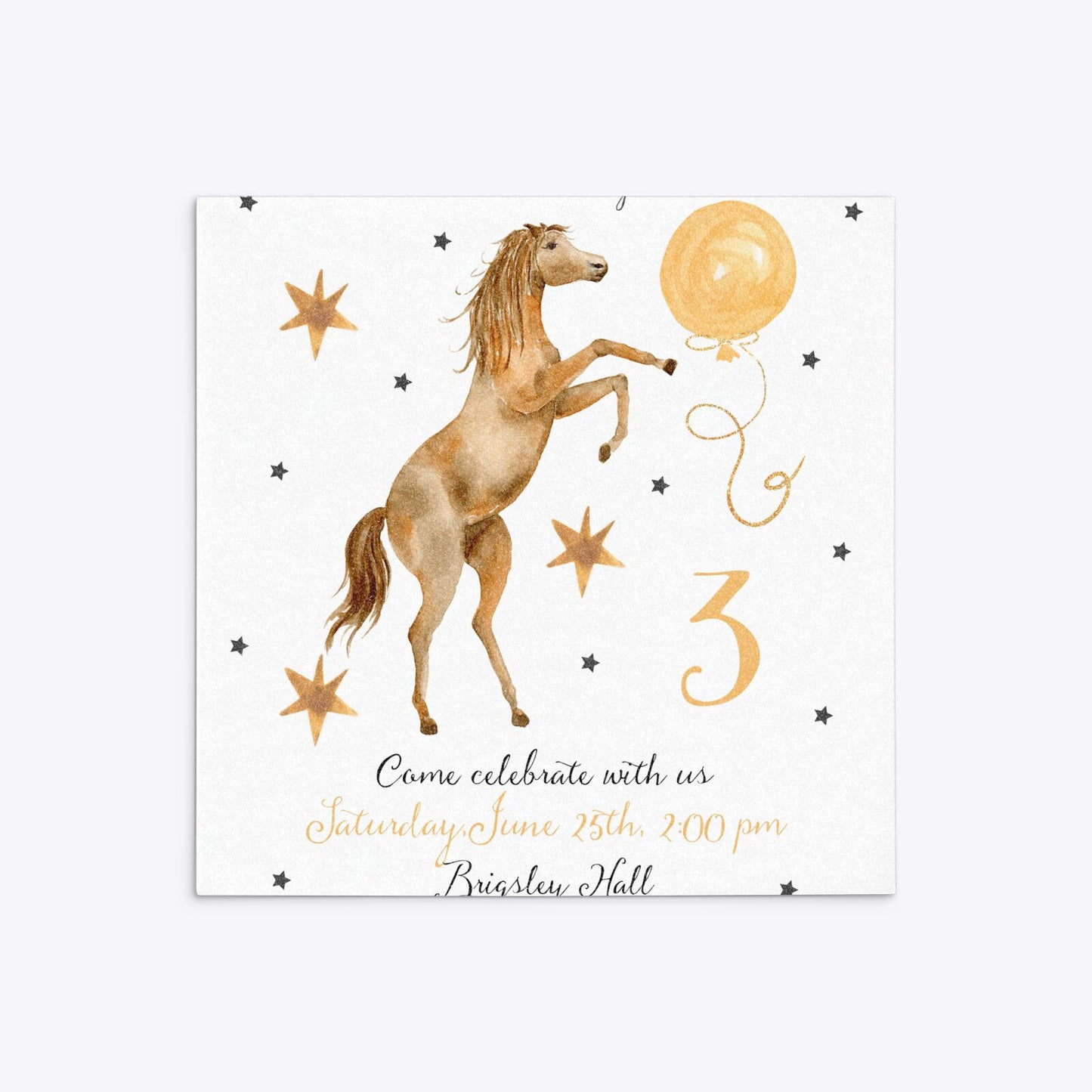 Personalised Horse Happy Birthday Square 5 25x5 25 Invitation Glitter