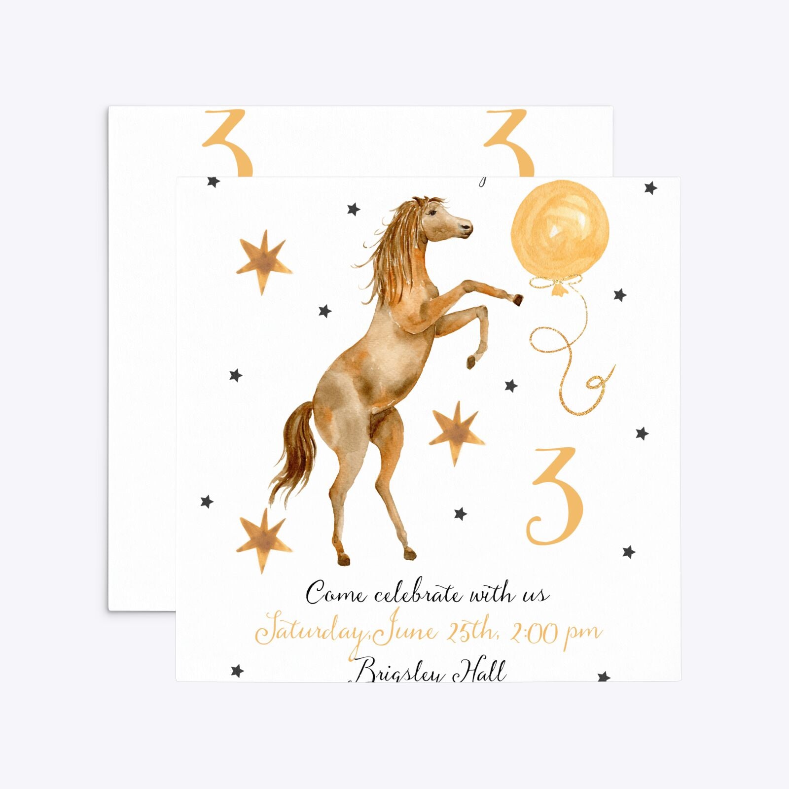 Personalised Horse Happy Birthday Square 5 25x5 25 Invitation Matte Paper Front and Back Image