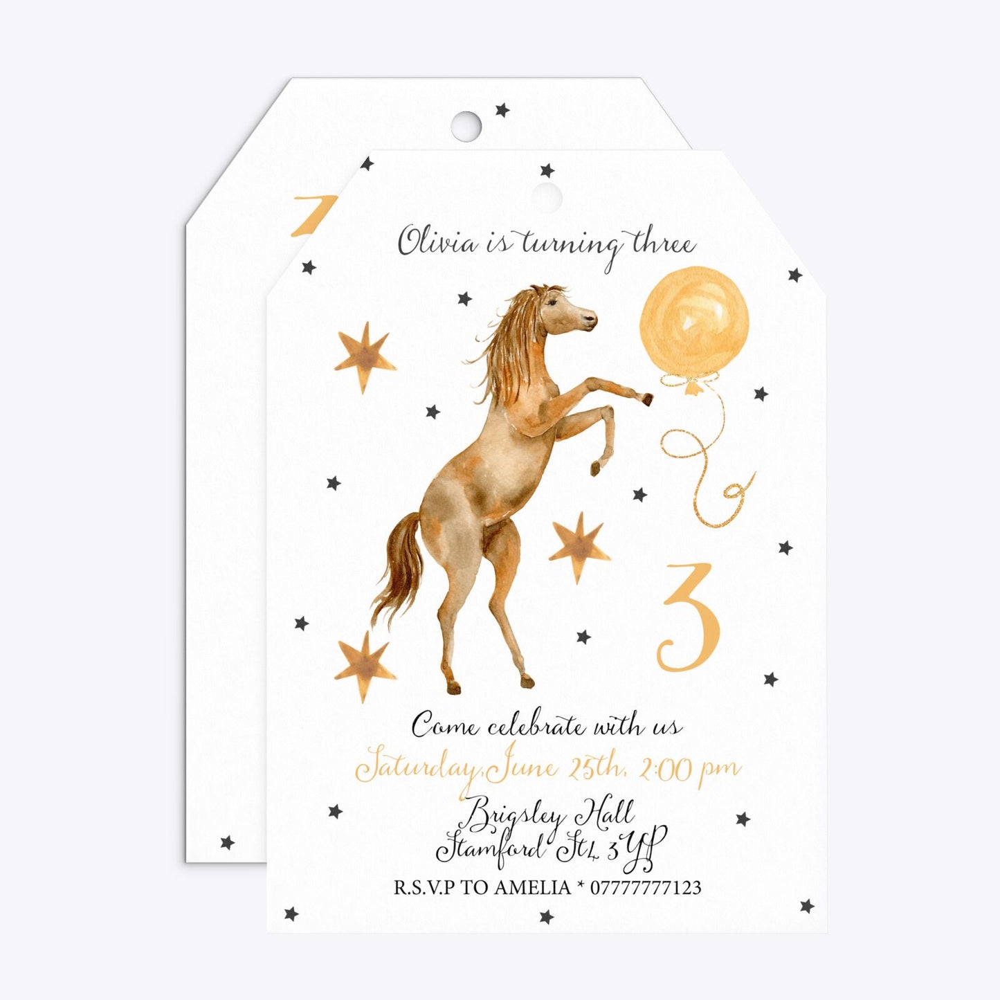 Personalised Horse Happy Birthday Tag Invitation Matte Paper Front and Back Image