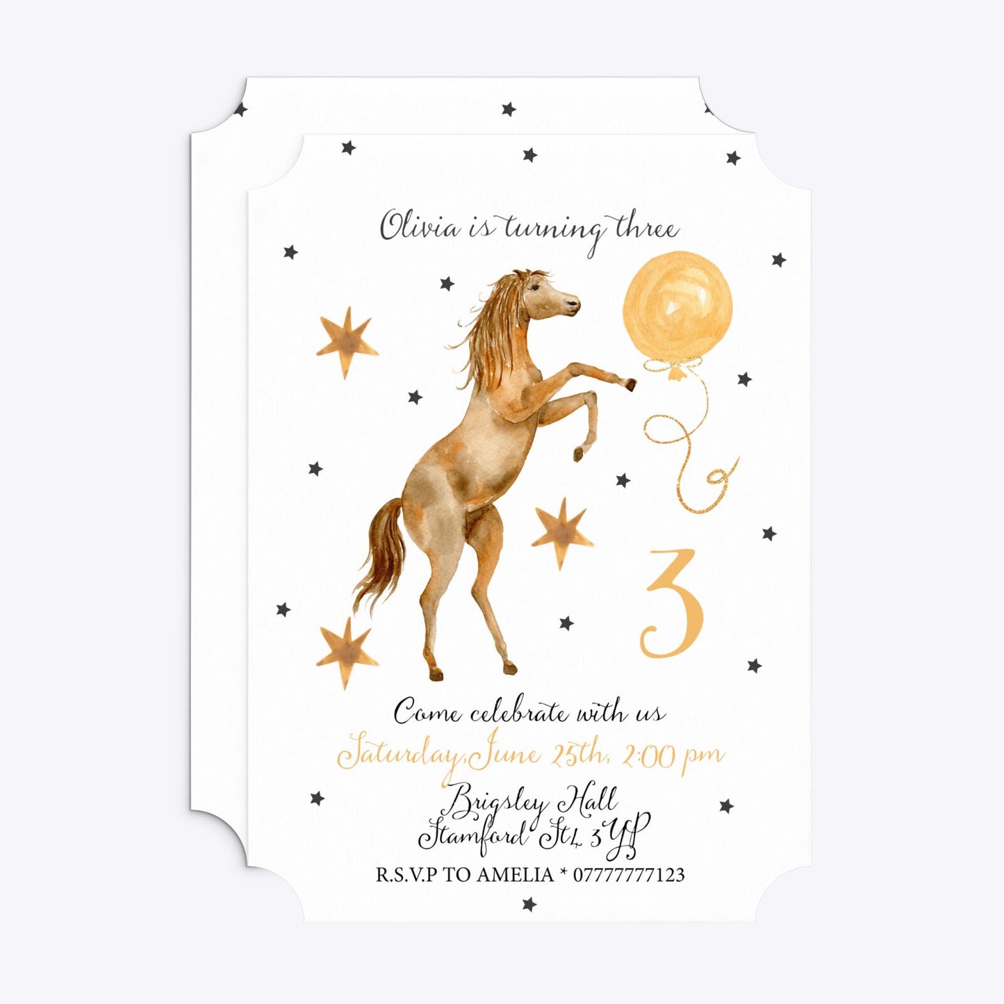 Personalised Horse Happy Birthday Ticket Invitation Matte Paper Front and Back Image