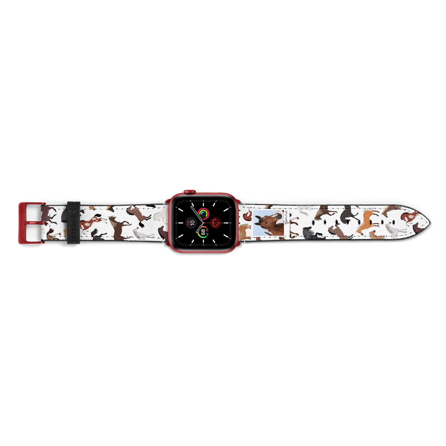 Personalised Horse Photo Apple Watch Strap Landscape Image Red Hardware