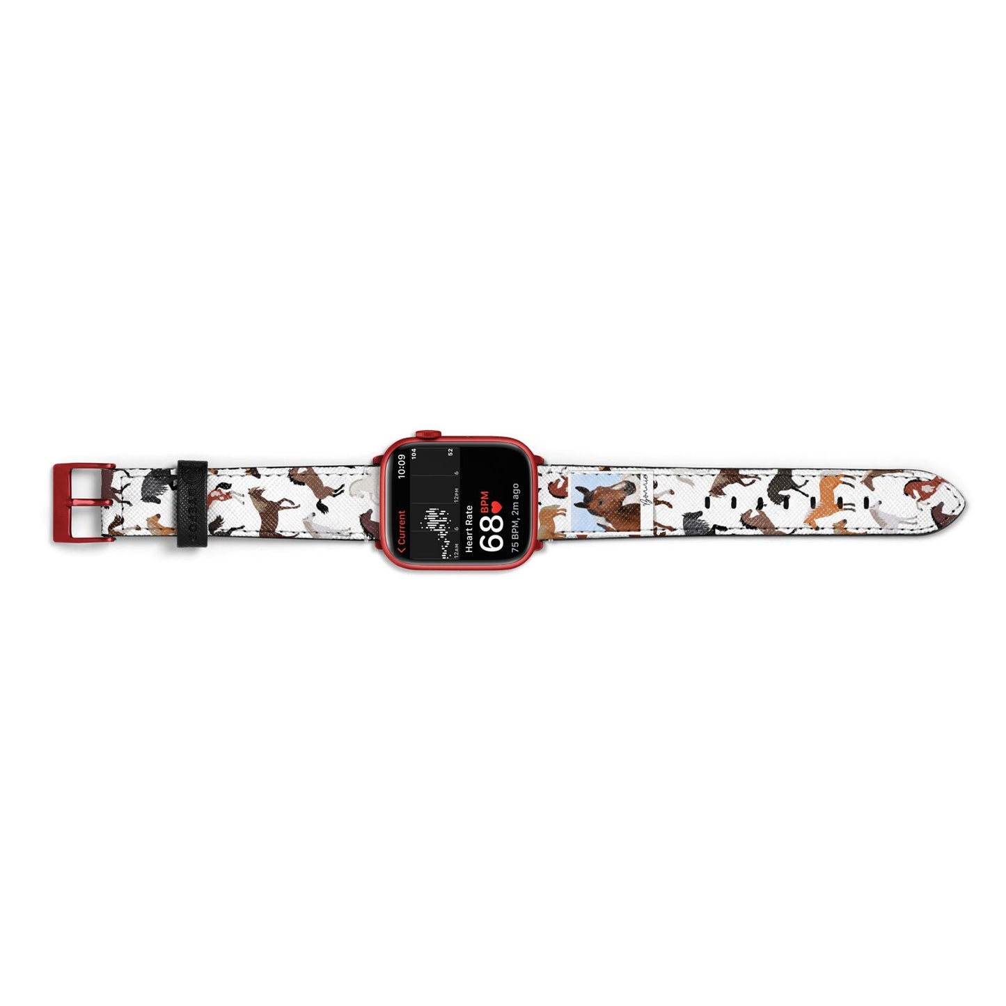 Personalised Horse Photo Apple Watch Strap Size 38mm Landscape Image Red Hardware