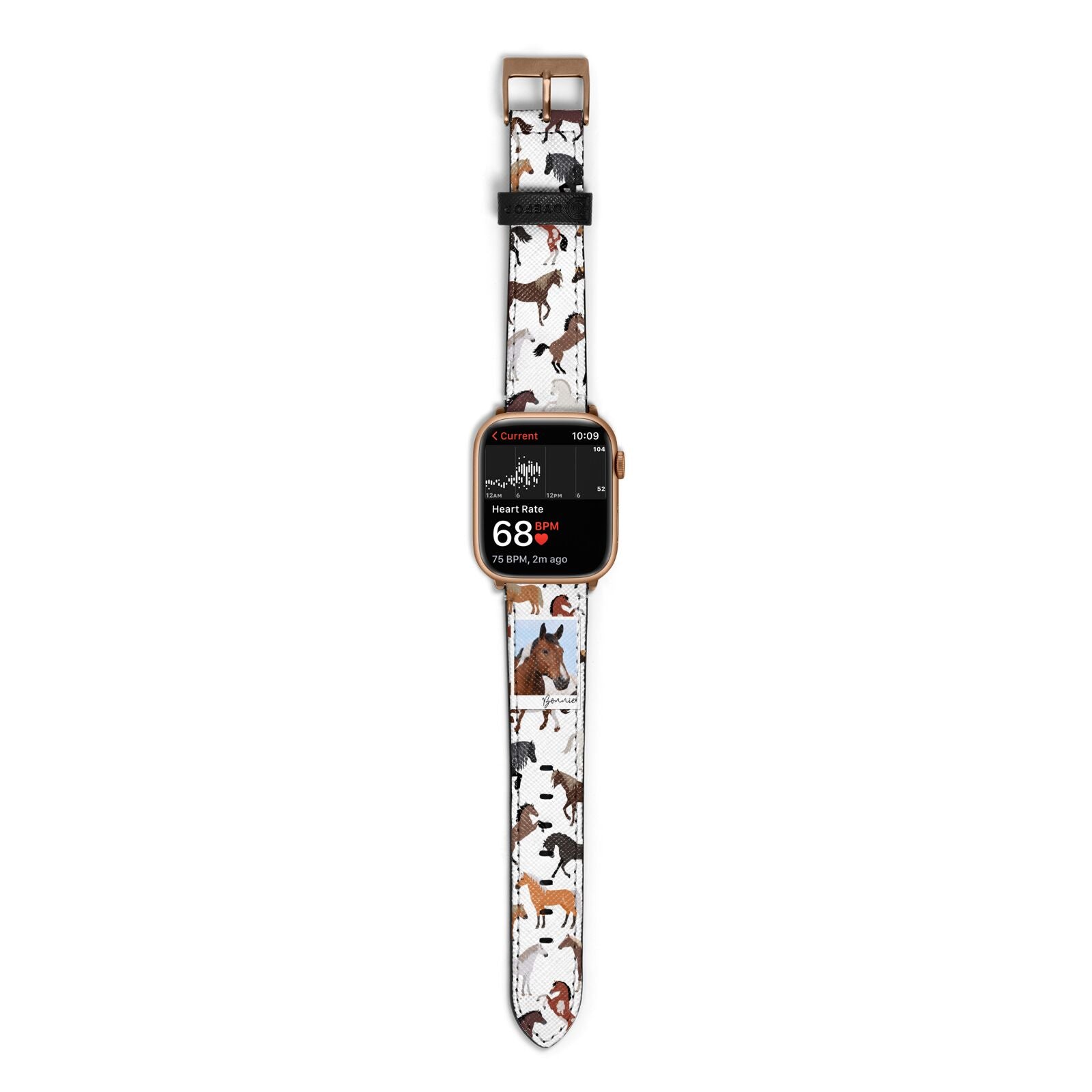 Personalised Horse Photo Apple Watch Strap Size 38mm with Gold Hardware