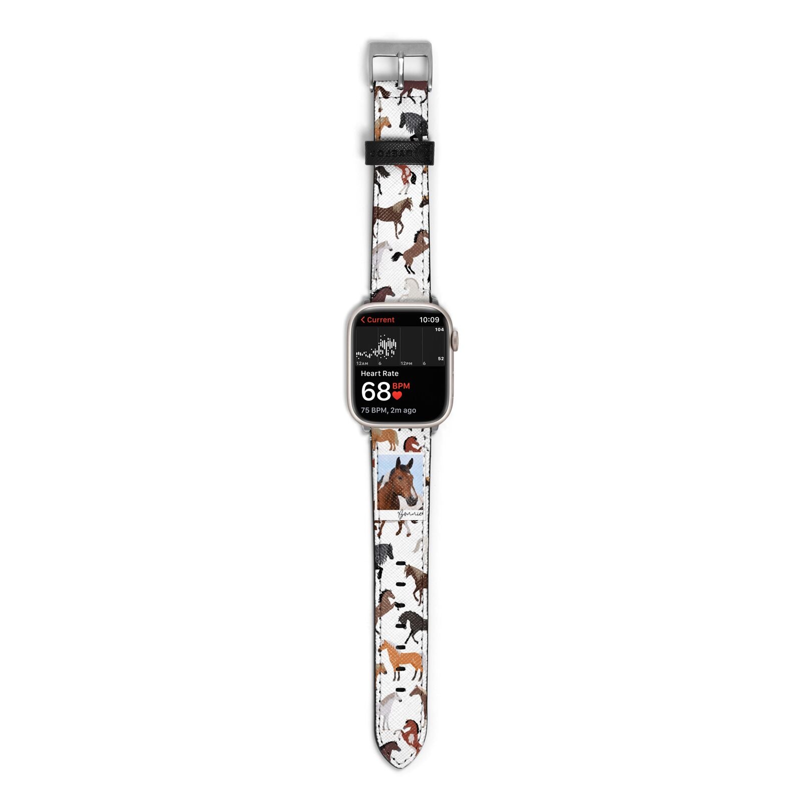 Personalised Horse Photo Apple Watch Strap Size 38mm with Silver Hardware