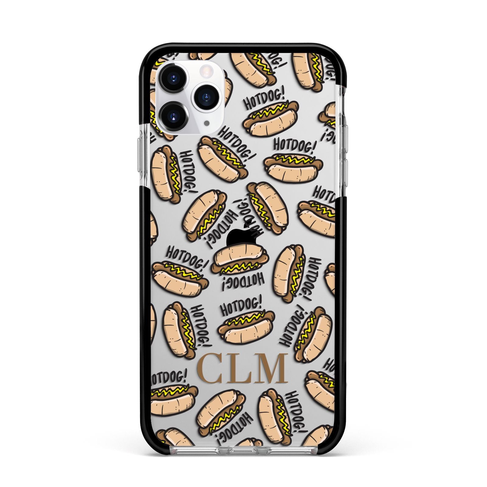 Personalised Hot Dog Initials Apple iPhone 11 Pro Max in Silver with Black Impact Case
