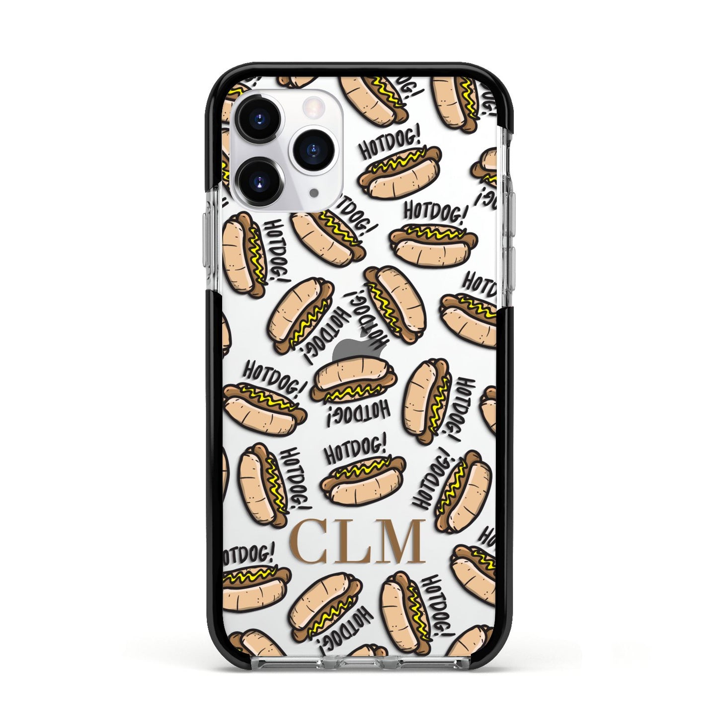 Personalised Hot Dog Initials Apple iPhone 11 Pro in Silver with Black Impact Case
