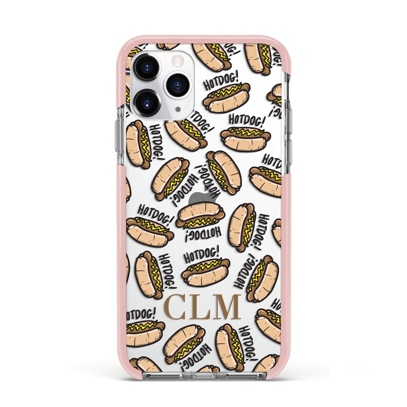 Personalised Hot Dog Initials Apple iPhone 11 Pro in Silver with Pink Impact Case