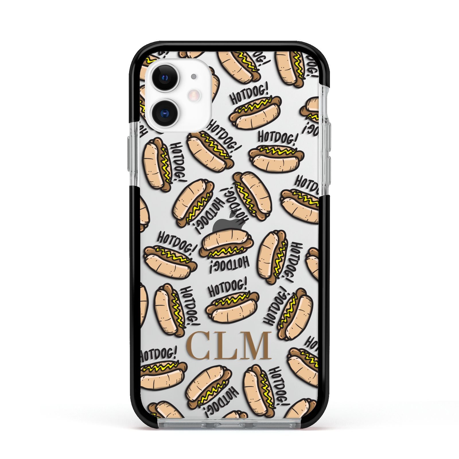 Personalised Hot Dog Initials Apple iPhone 11 in White with Black Impact Case