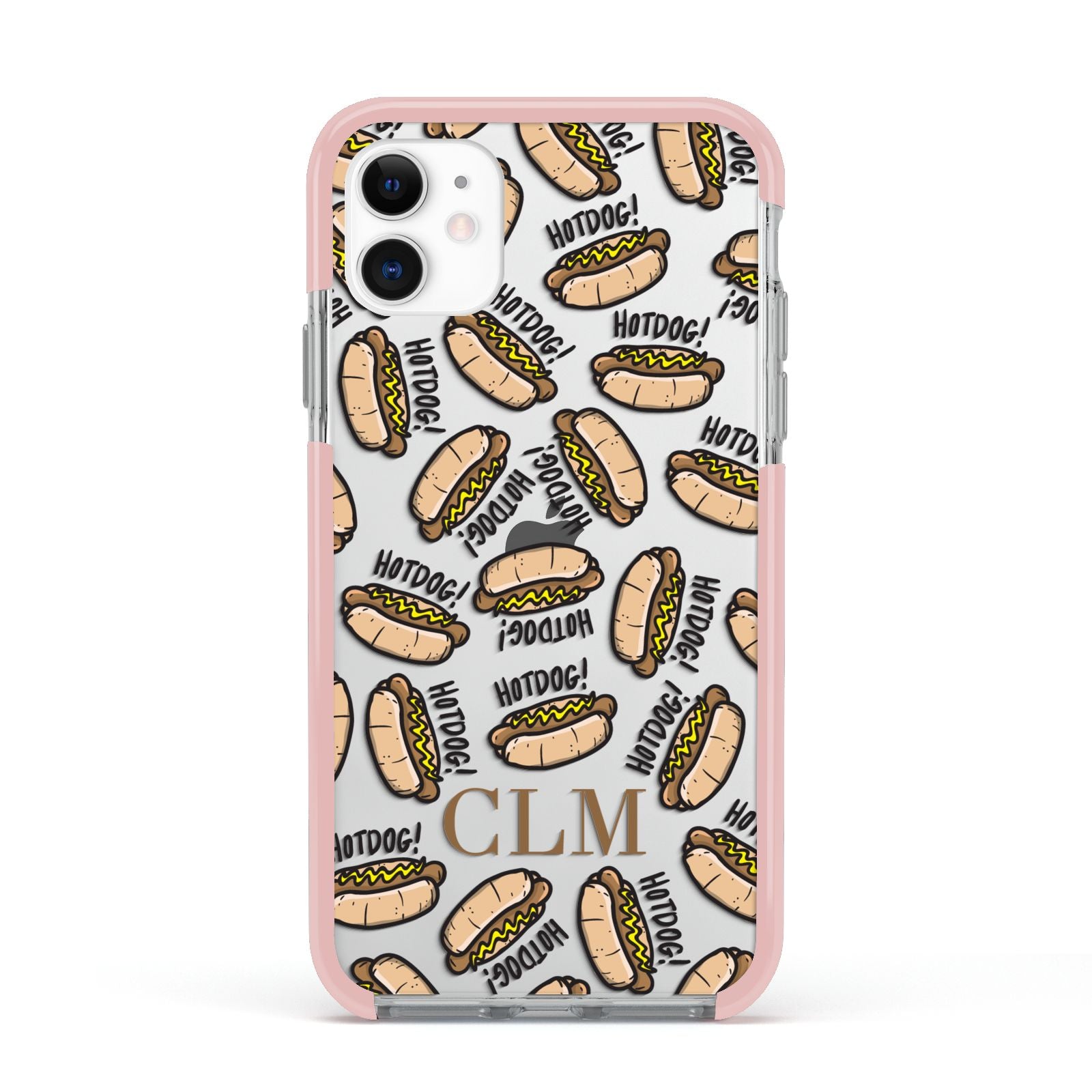 Personalised Hot Dog Initials Apple iPhone 11 in White with Pink Impact Case