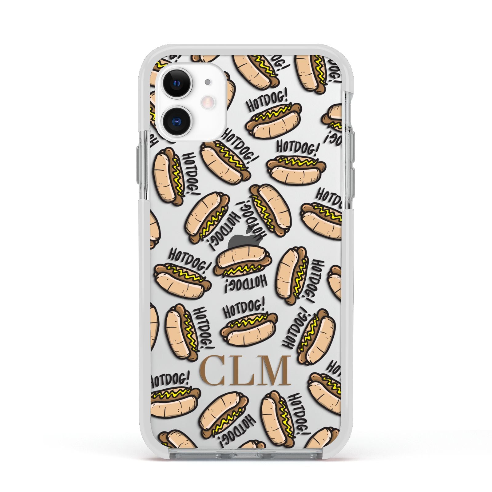 Personalised Hot Dog Initials Apple iPhone 11 in White with White Impact Case