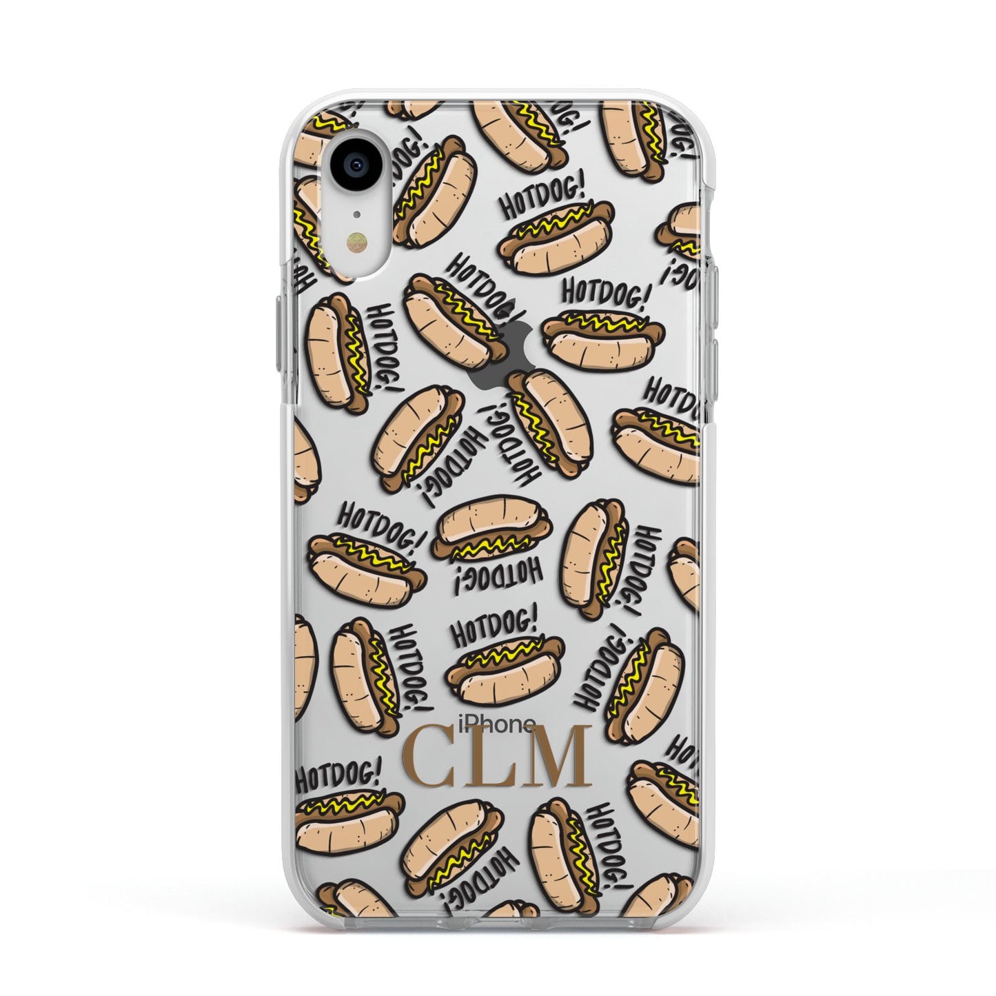 Personalised Hot Dog Initials Apple iPhone XR Impact Case White Edge on Silver Phone