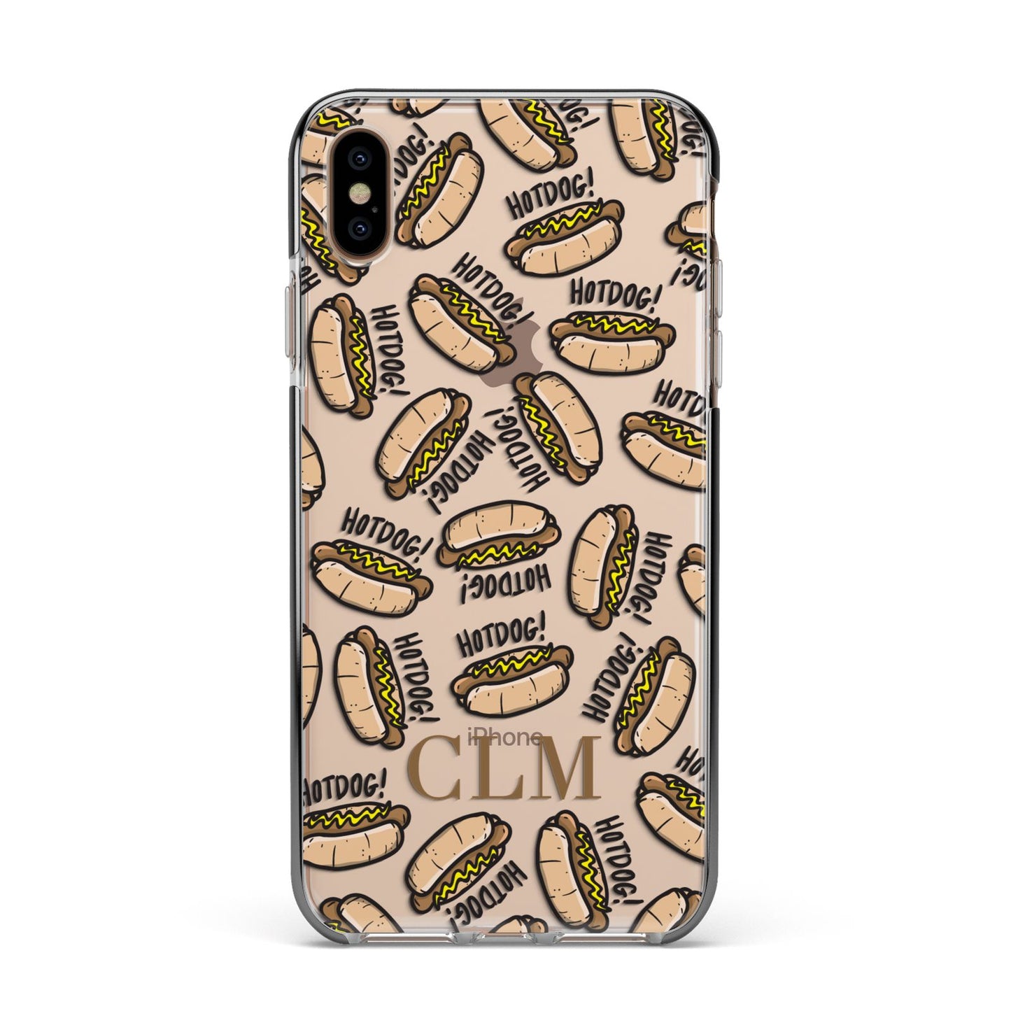 Personalised Hot Dog Initials Apple iPhone Xs Max Impact Case Black Edge on Gold Phone