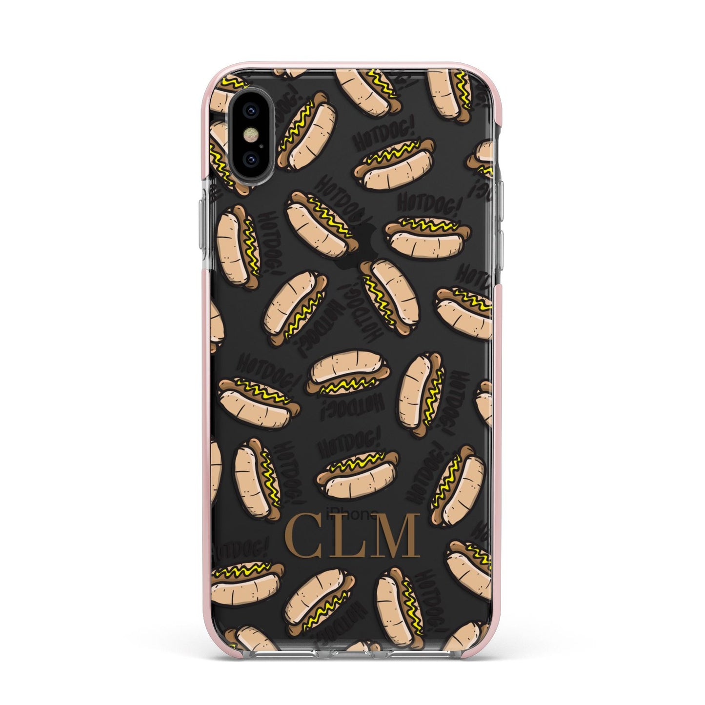 Personalised Hot Dog Initials Apple iPhone Xs Max Impact Case Pink Edge on Black Phone