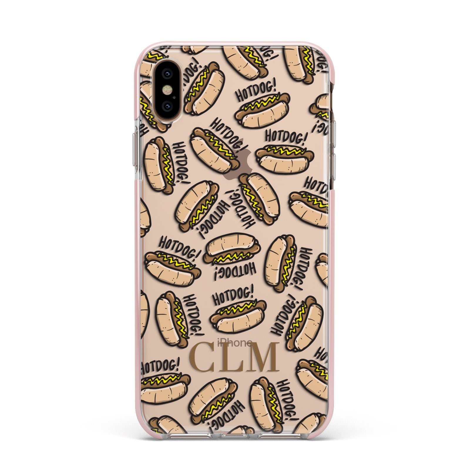 Personalised Hot Dog Initials Apple iPhone Xs Max Impact Case Pink Edge on Gold Phone