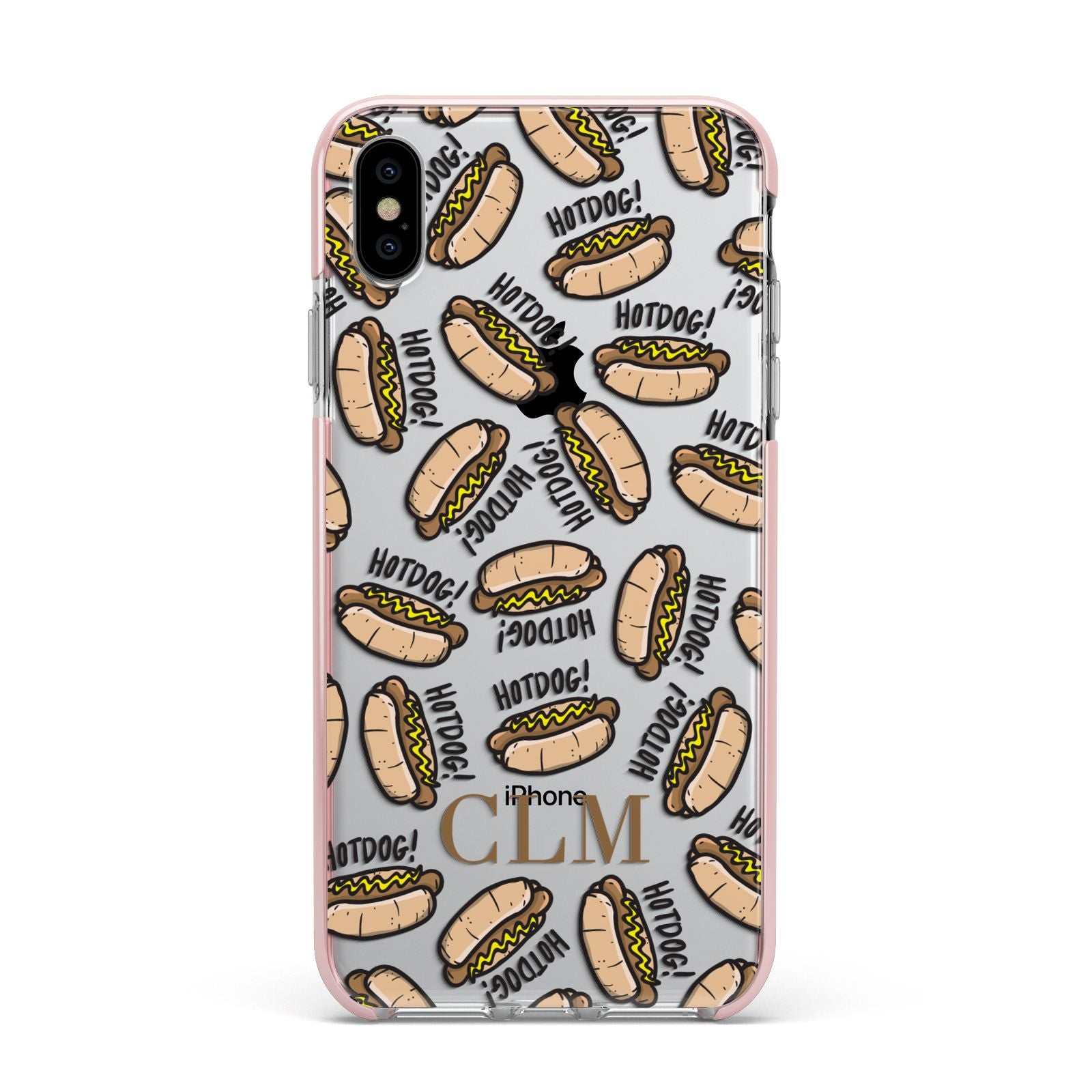 Personalised Hot Dog Initials Apple iPhone Xs Max Impact Case Pink Edge on Silver Phone