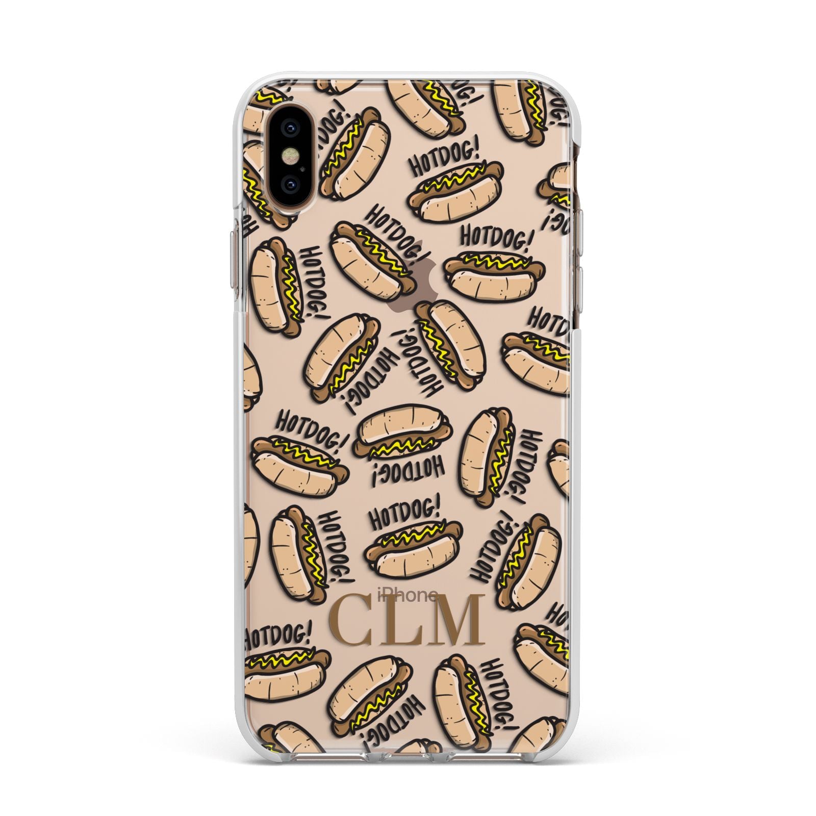Personalised Hot Dog Initials Apple iPhone Xs Max Impact Case White Edge on Gold Phone