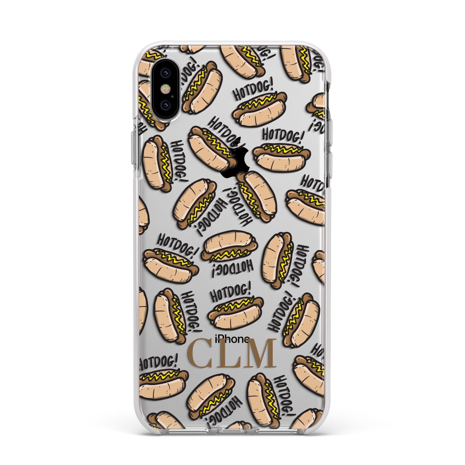 Personalised Hot Dog Initials Apple iPhone Xs Max Impact Case White Edge on Silver Phone