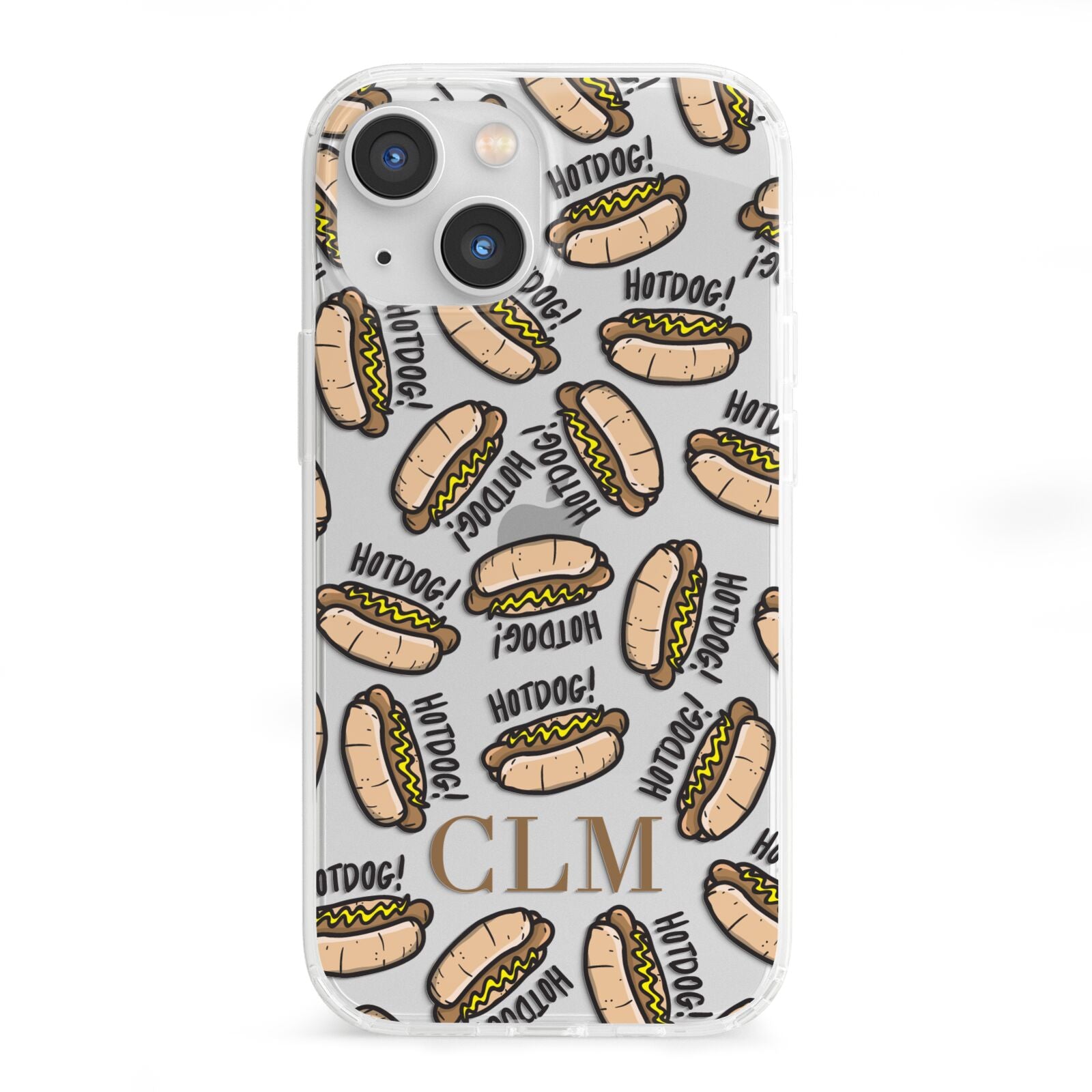 Personalised Hot Dog Initials iPhone 13 Mini Clear Bumper Case