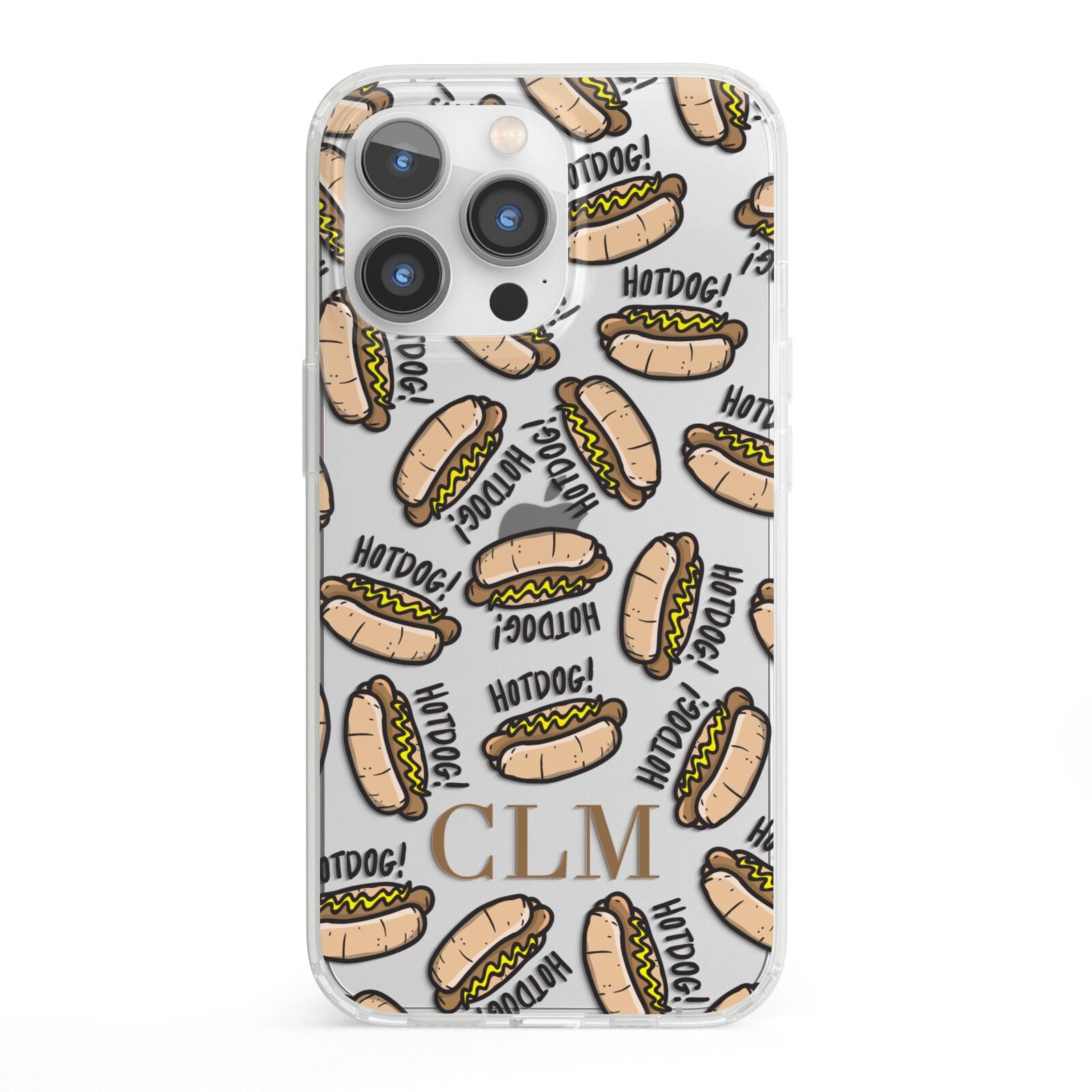 Personalised Hot Dog Initials iPhone 13 Pro Clear Bumper Case