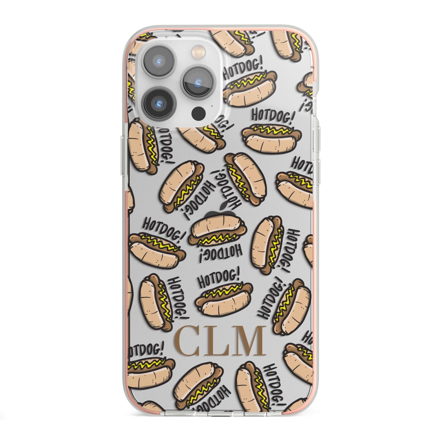 Personalised Hot Dog Initials iPhone 13 Pro Max TPU Impact Case with Pink Edges