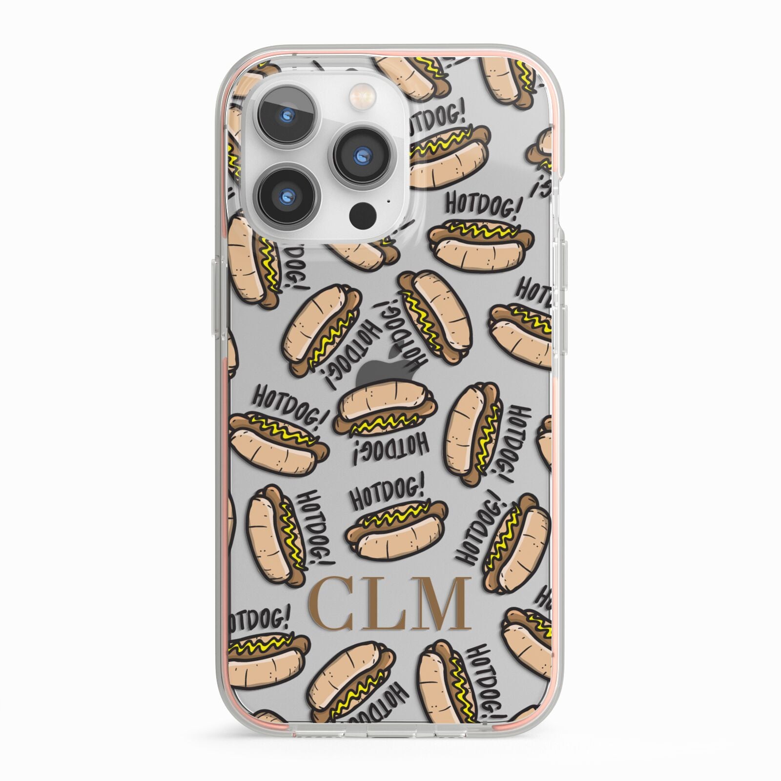 Personalised Hot Dog Initials iPhone 13 Pro TPU Impact Case with Pink Edges