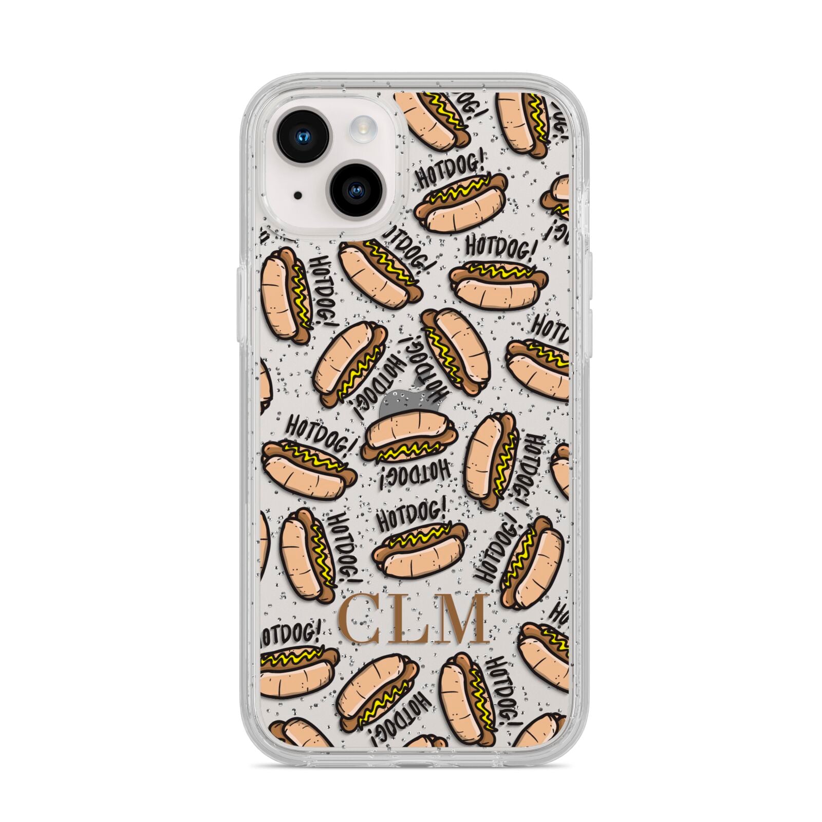 Personalised Hot Dog Initials iPhone 14 Plus Glitter Tough Case Starlight