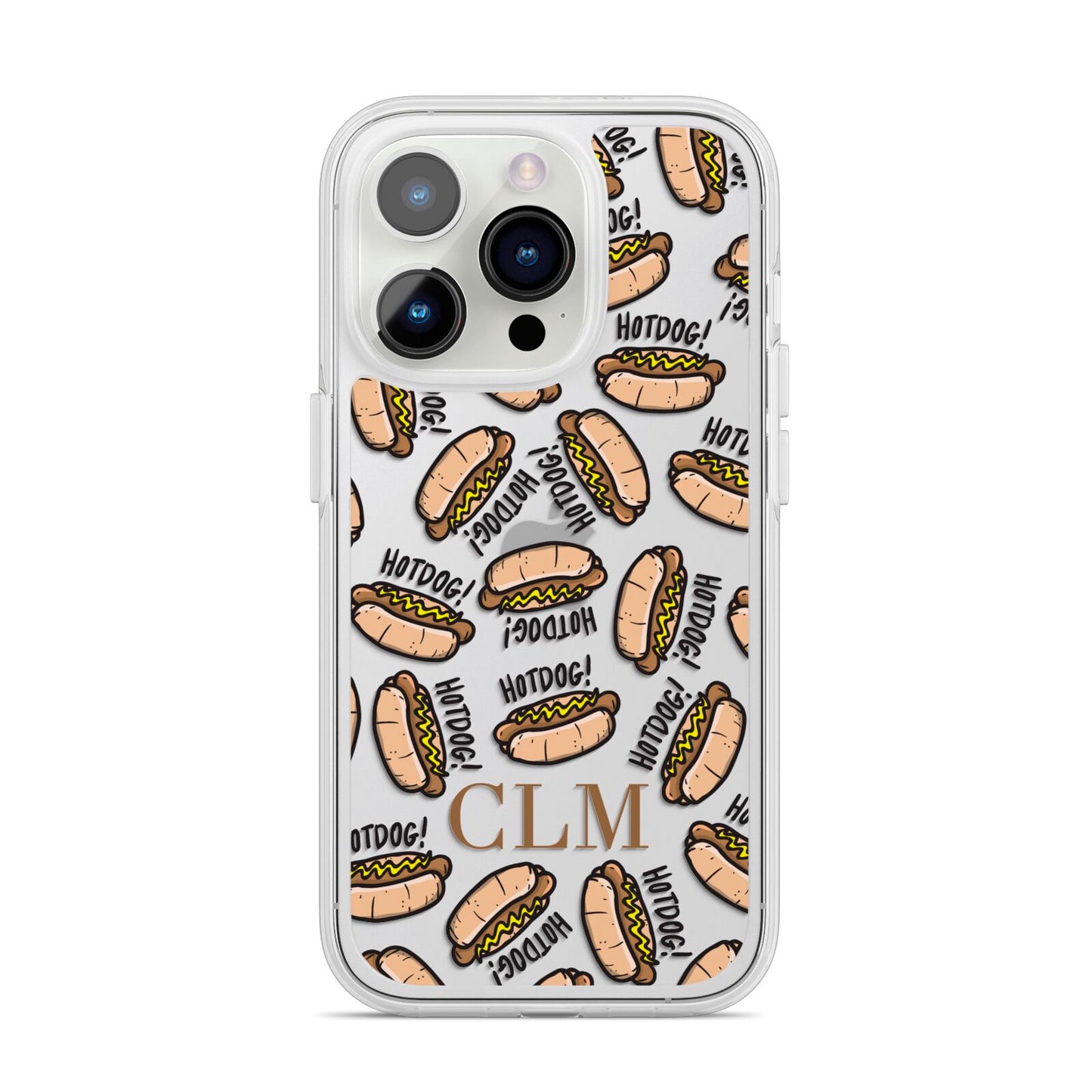 Personalised Hot Dog Initials iPhone 14 Pro Clear Tough Case Silver