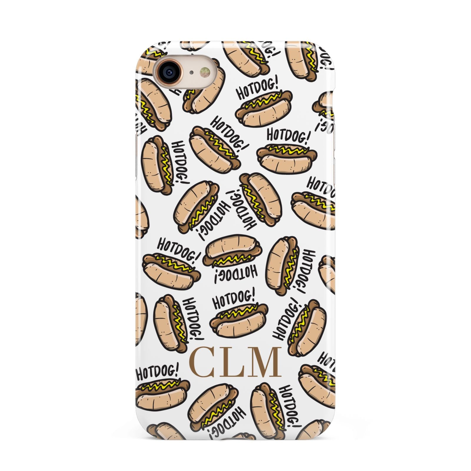Personalised Hot Dog Initials iPhone 8 3D Tough Case on Gold Phone