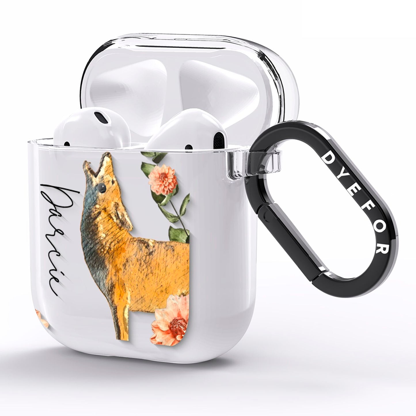 Personalised Howling Wolf AirPods Clear Case Side Image