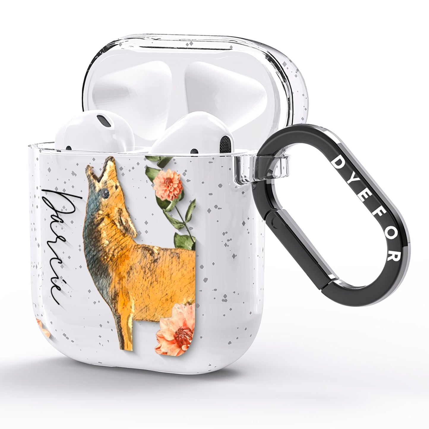 Personalised Howling Wolf AirPods Glitter Case Side Image