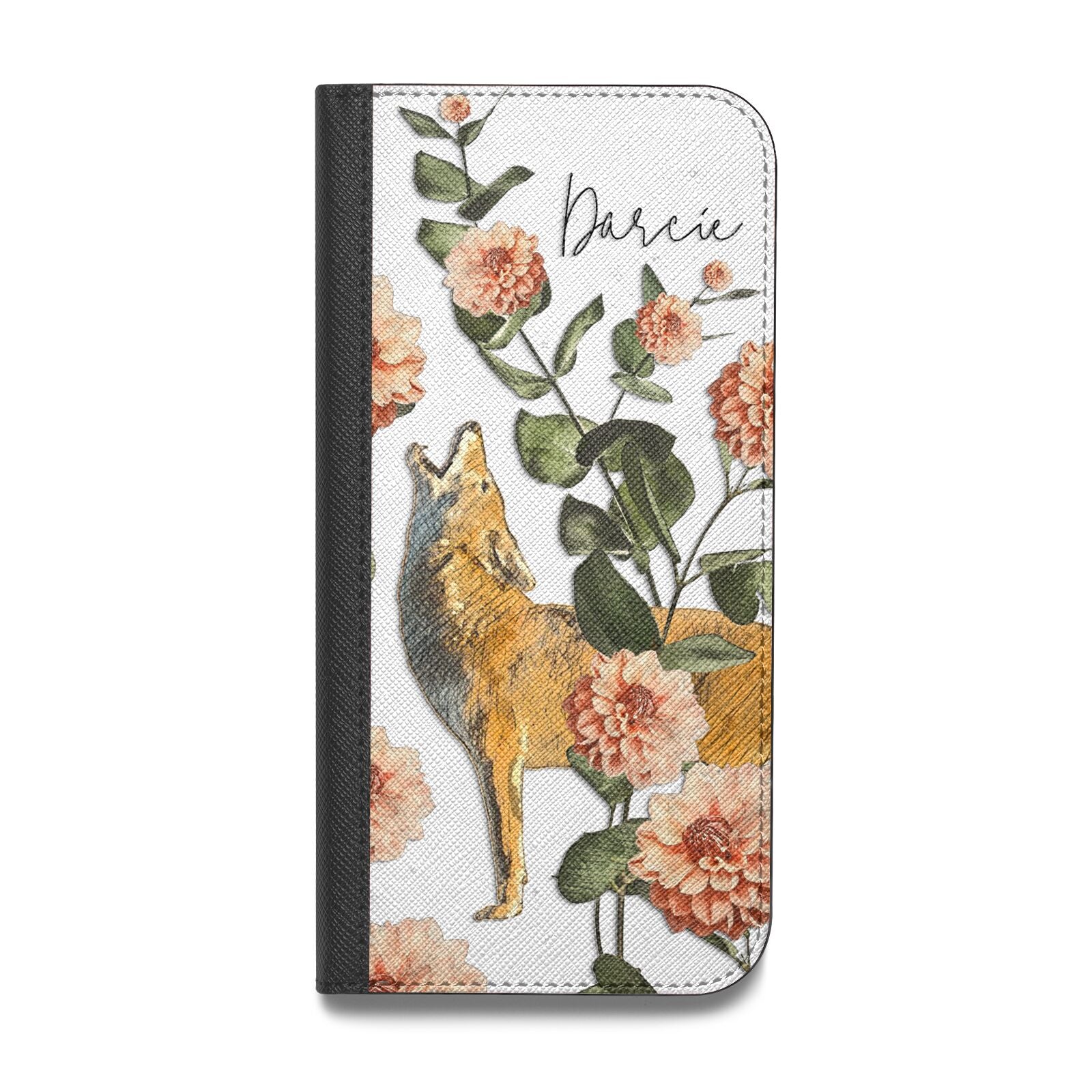 Personalised Howling Wolf Vegan Leather Flip Samsung Case