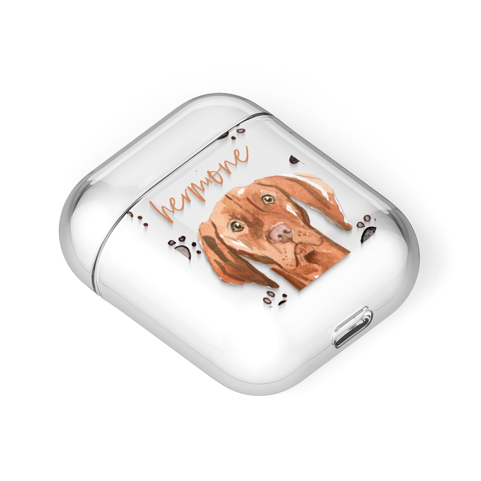 Personalised Hungarian Vizsla AirPods Case Laid Flat