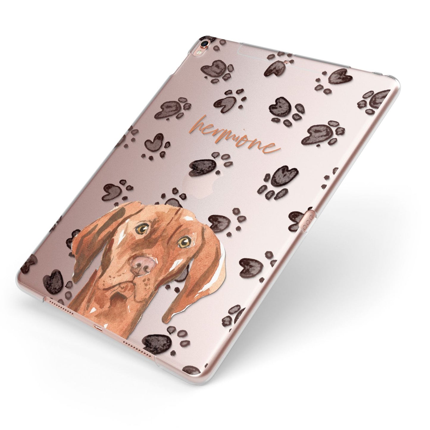 Personalised Hungarian Vizsla Apple iPad Case on Rose Gold iPad Side View