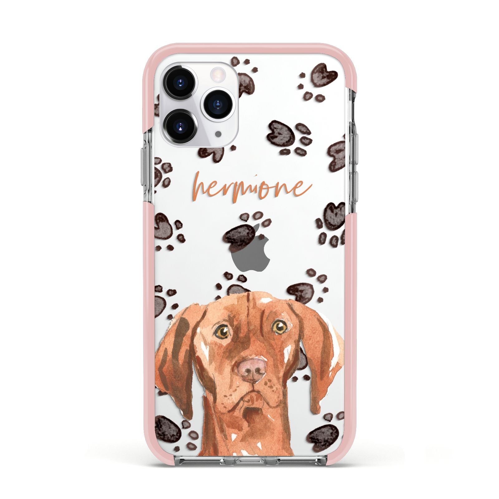 Personalised Hungarian Vizsla Apple iPhone 11 Pro in Silver with Pink Impact Case
