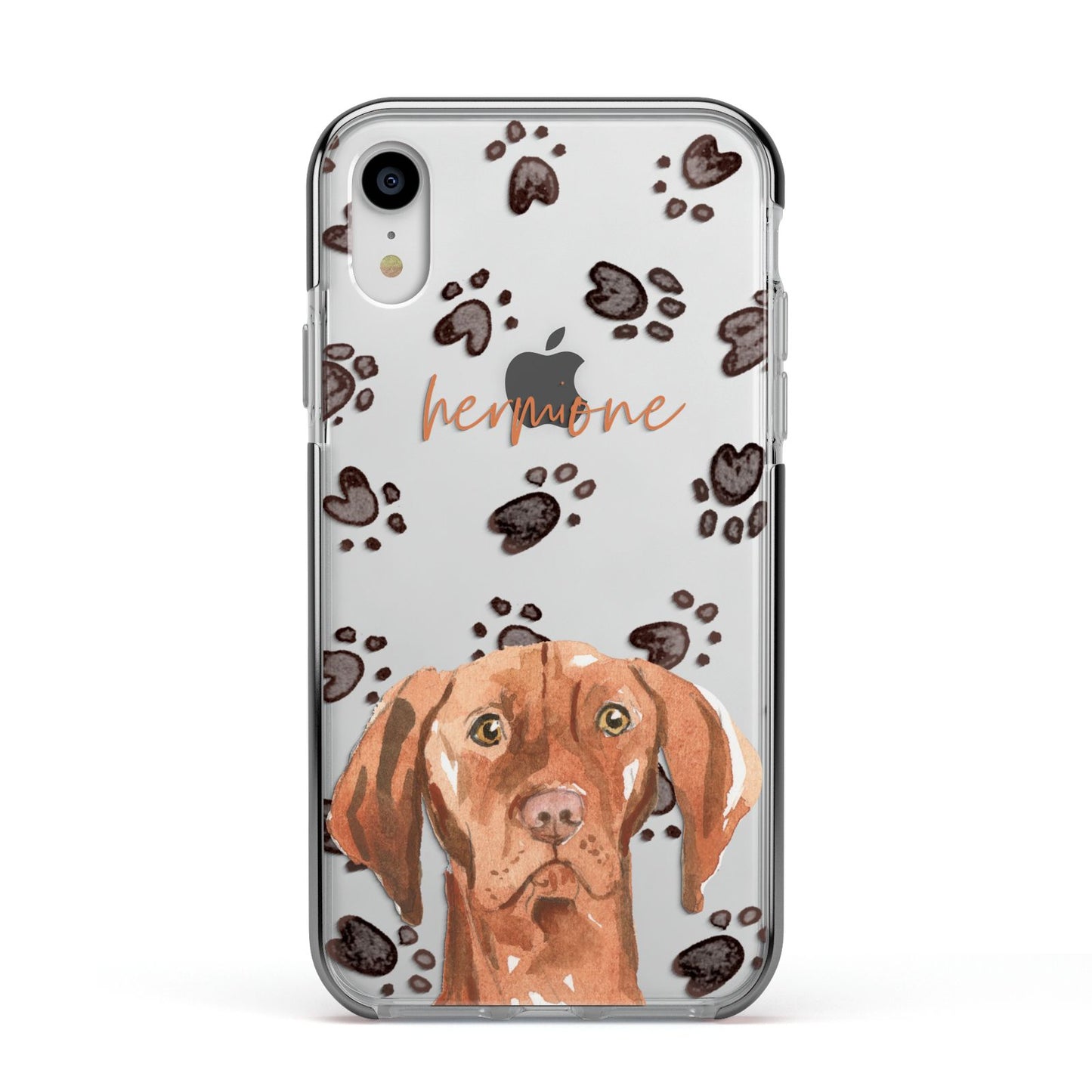 Personalised Hungarian Vizsla Apple iPhone XR Impact Case Black Edge on Silver Phone