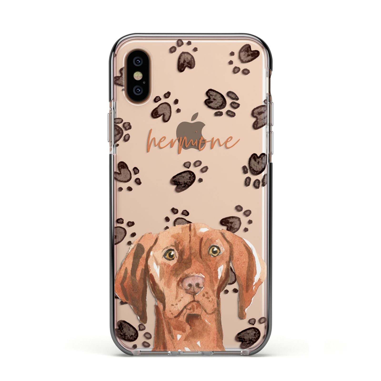 Personalised Hungarian Vizsla Apple iPhone Xs Impact Case Black Edge on Gold Phone