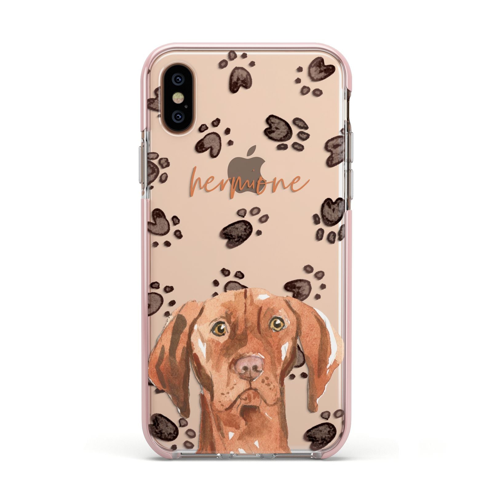 Personalised Hungarian Vizsla Apple iPhone Xs Impact Case Pink Edge on Gold Phone