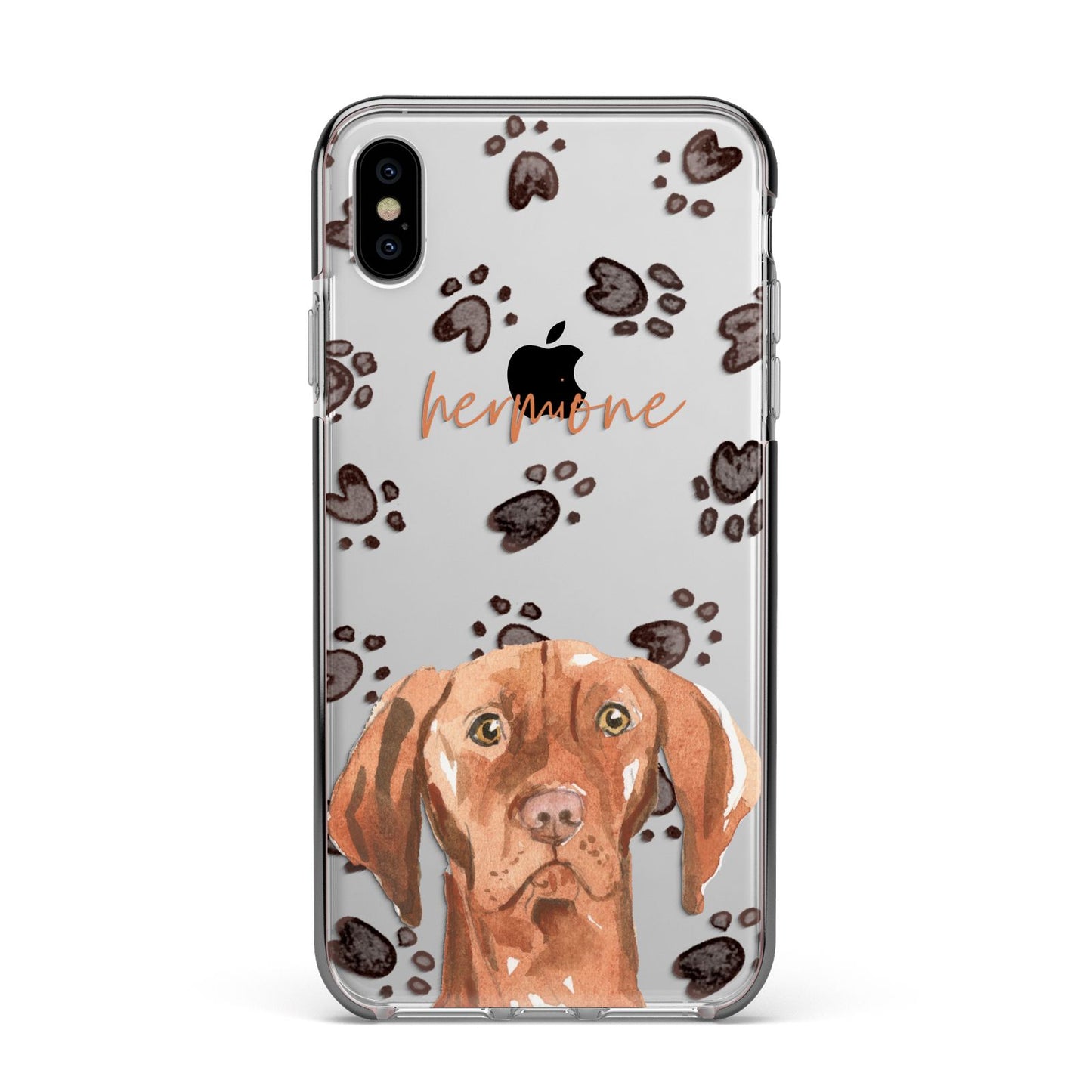Personalised Hungarian Vizsla Apple iPhone Xs Max Impact Case Black Edge on Silver Phone