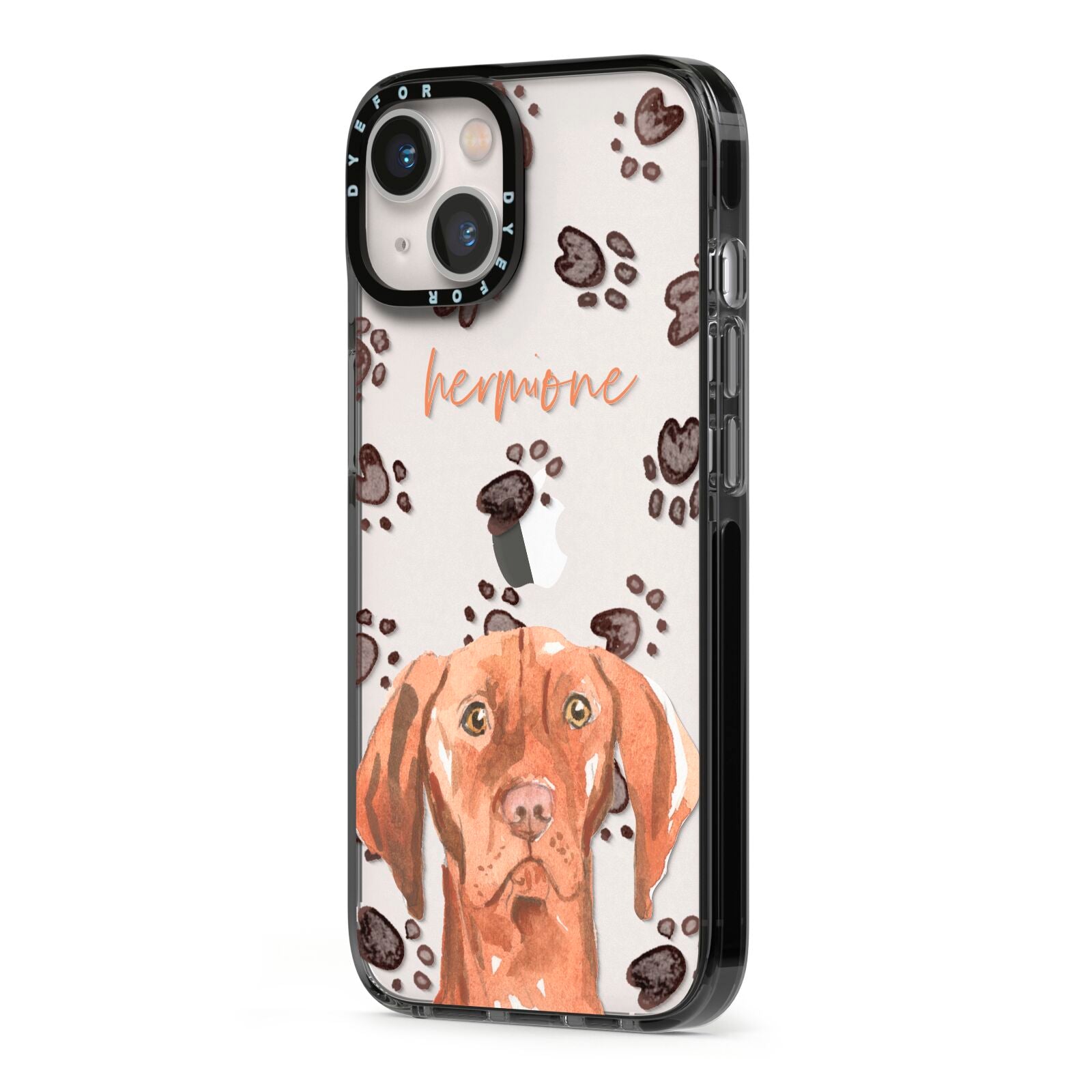Personalised Hungarian Vizsla iPhone 13 Black Impact Case Side Angle on Silver phone